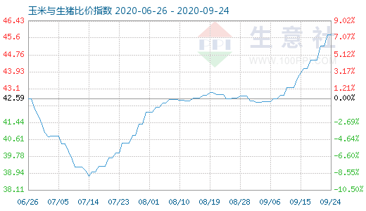9月24日玉米与生猪比价指数图