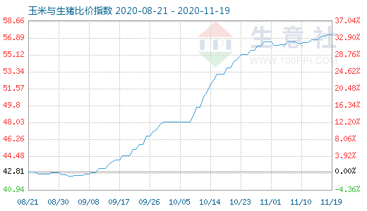 11月19日玉米与生猪比价指数图