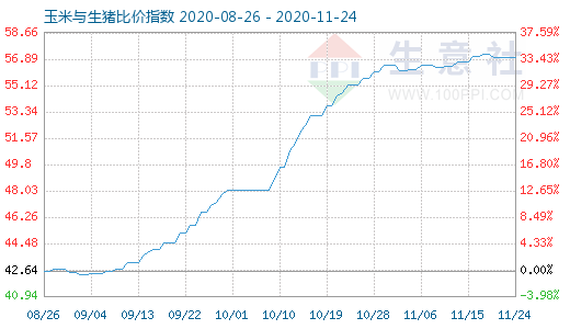 11月24日玉米与生猪比价指数图