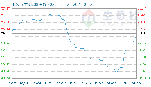 1月20日玉米与生猪比价指数图