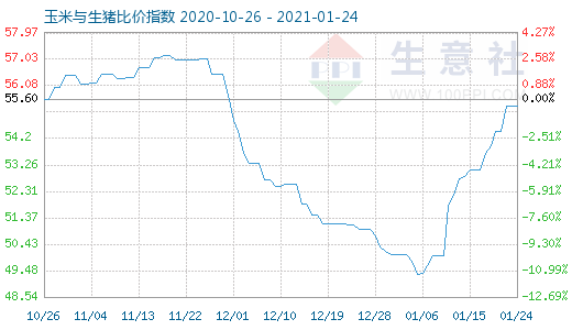 1月24日玉米与生猪比价指数图