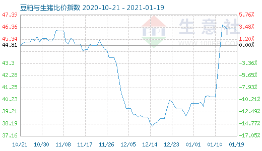 1月19日豆粕与生猪比价指数图