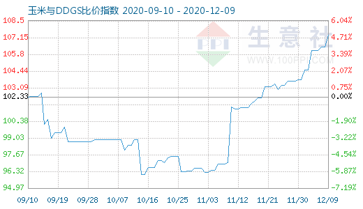 12月9日玉米与DDGS比价指数图