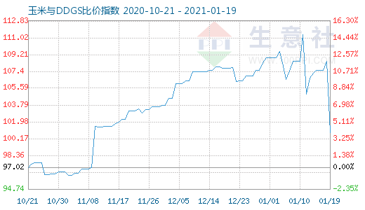 1月19日玉米与DDGS比价指数图