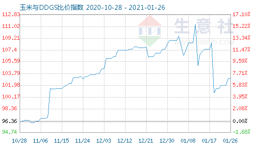 1月26日玉米与DDGS比价指数图