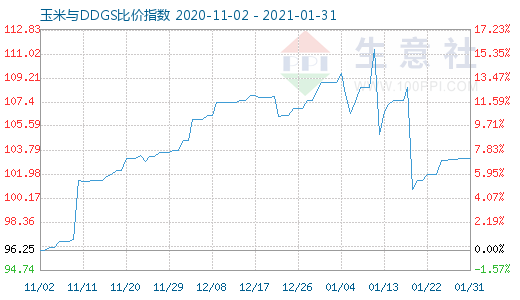 1月31日玉米与DDGS比价指数图